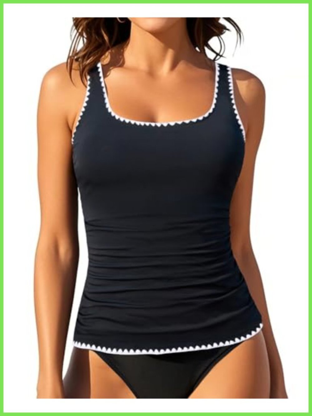 Tankini Swimsuit Top Tummy Control Ruching Adjustable Straps Wire-Free